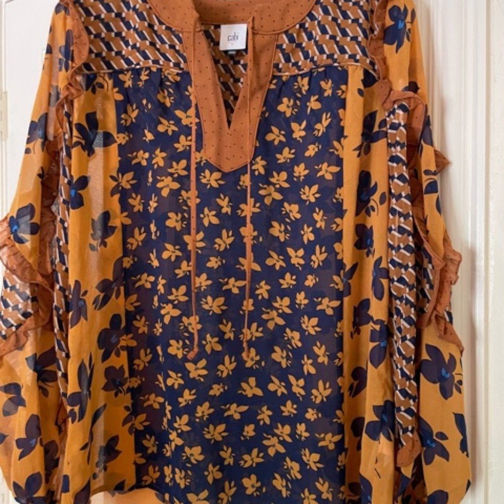 Cabi Navy and Copper Sheer Blouse Size S